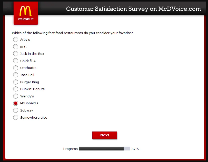 McDonald’s Customer Satisfaction Survey